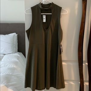 Army green sleeveless Express dress.